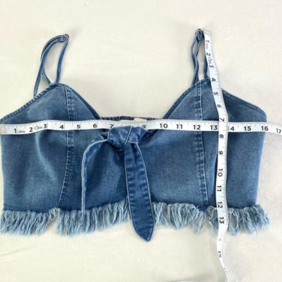 Impeccable Pig Denim Bustier Fringe Crop Strappy Tank - Picture 1 of 3